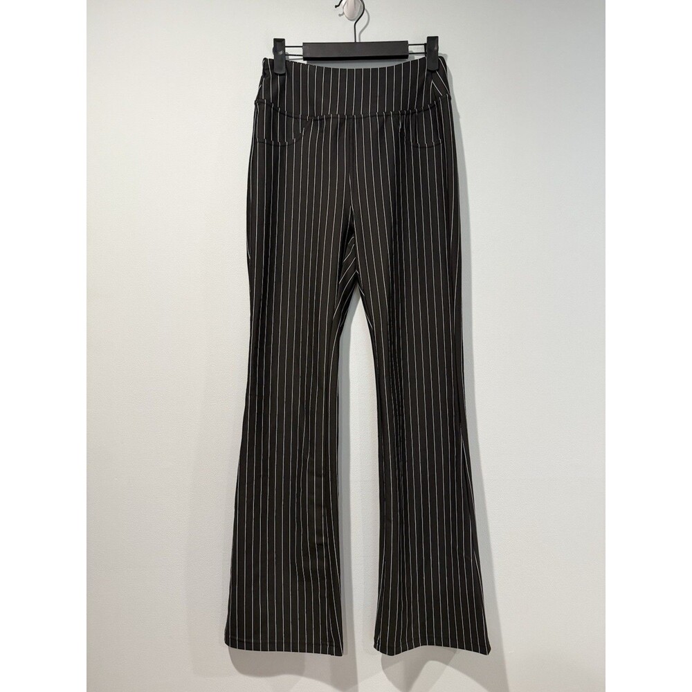 NWOT Halara Flare Leggings Womens Small Black Striped High Rise Stretch Active